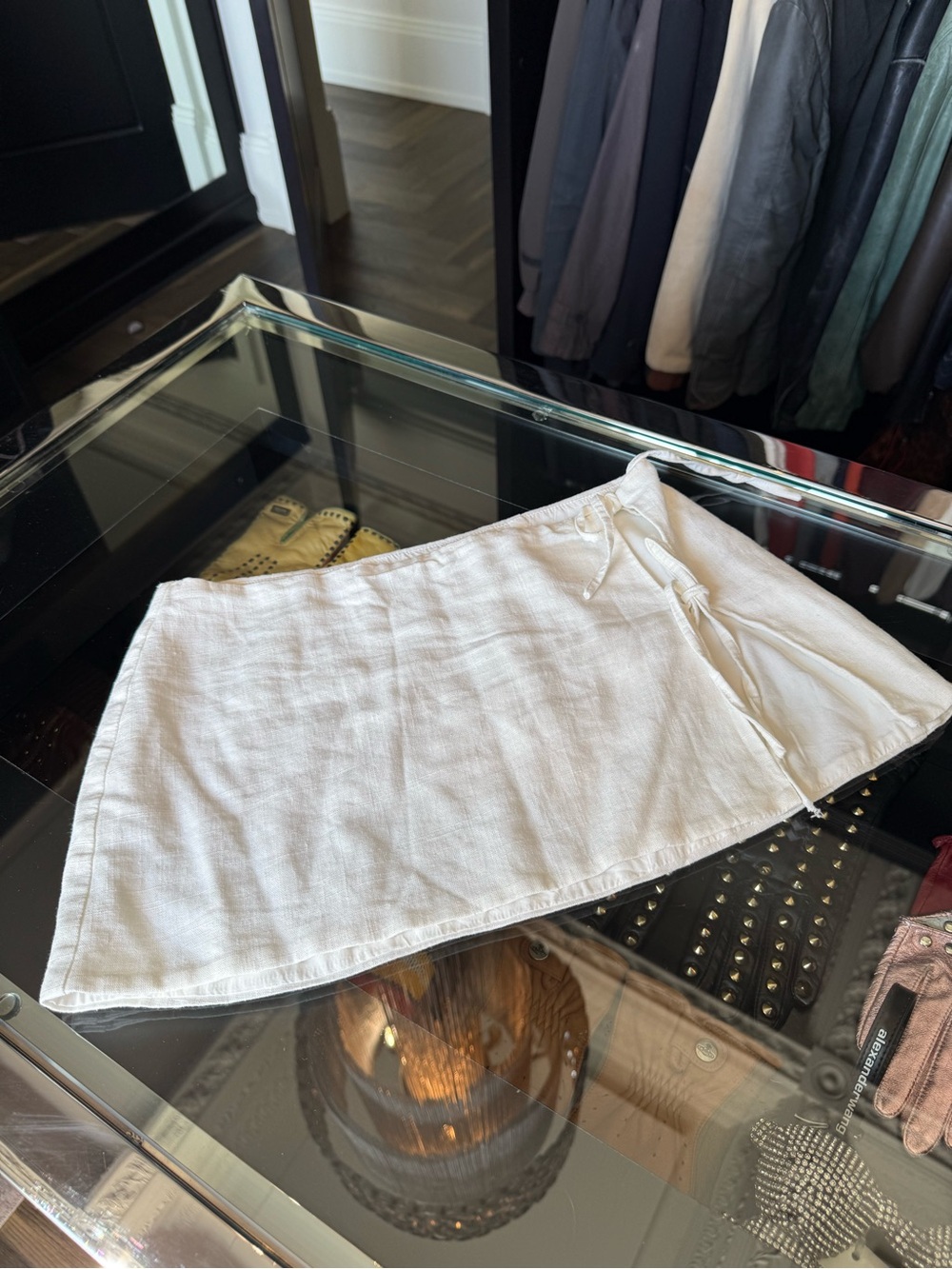 Tiger Mist Linen-blend Tie-Side Mini Skirt